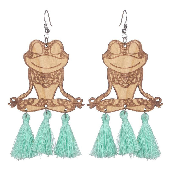 Fashion Wooden Frog Tassel Women's Earrings Accessories