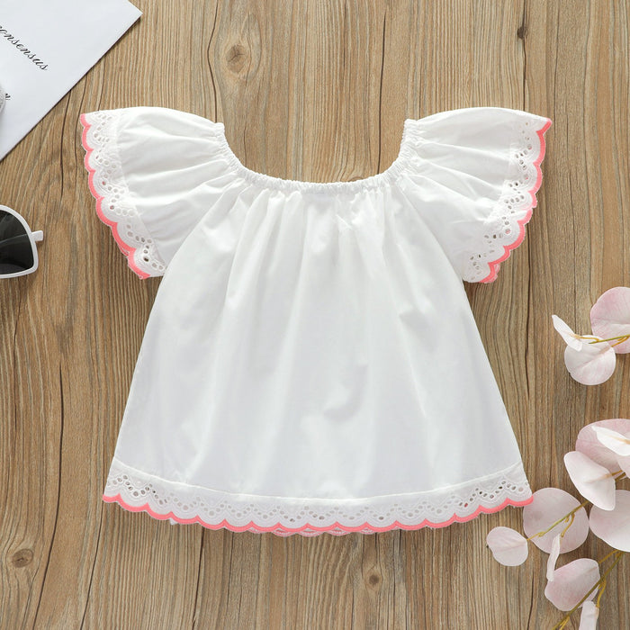 Solid color lace small fly sleeve loose baby girl's doll shirt