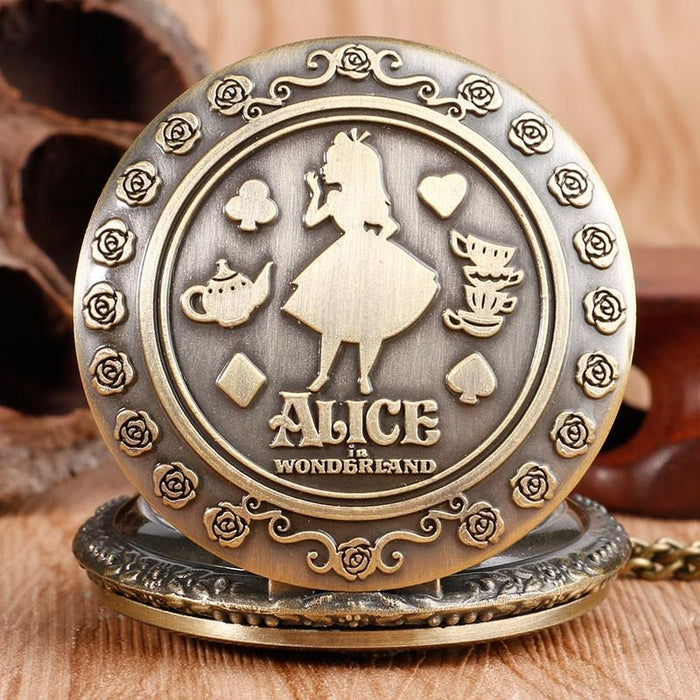 New Arrival Retro Alice In Wonderland Theme Bronze Quartz Pocket Watches