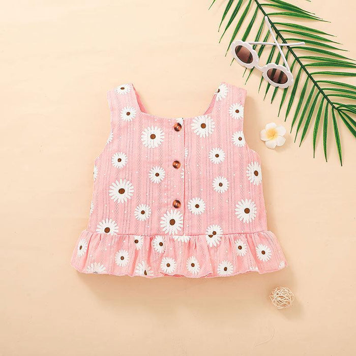 Little Girls Pink Flower Two Piece Clothing Set