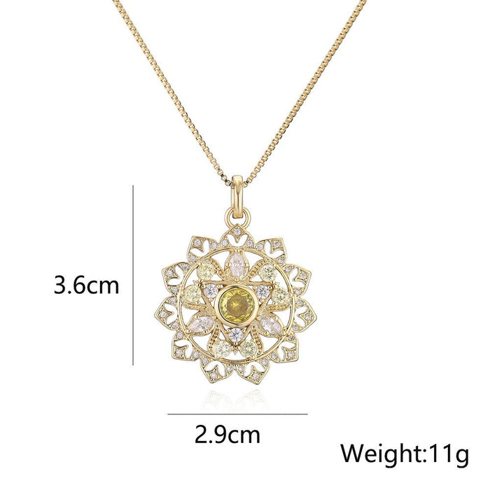 New Zircon Gold Color Flower Geometric Pendant Necklace