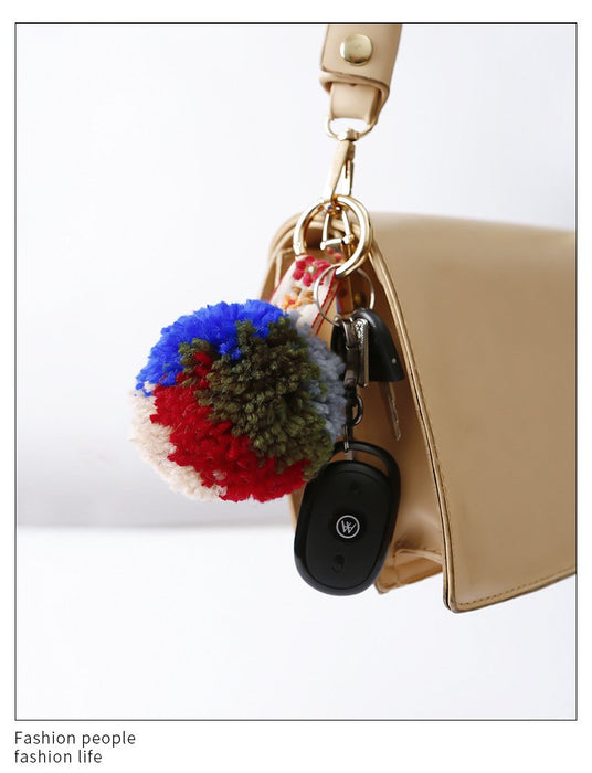 Hand Braided Boho Colored Pom Pom Keychain