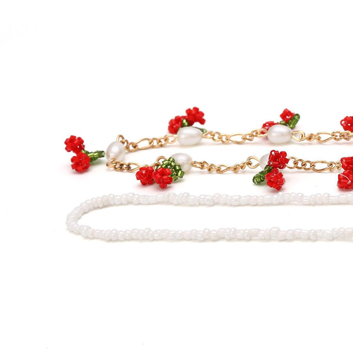 Hand woven rice bead fruit cherry Necklace