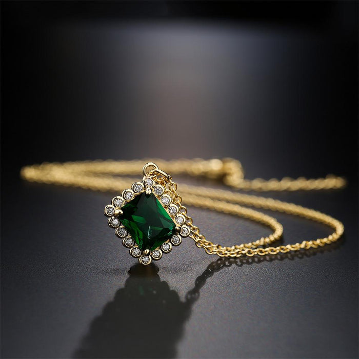 New Square Emerald Zircon Pendant Necklace