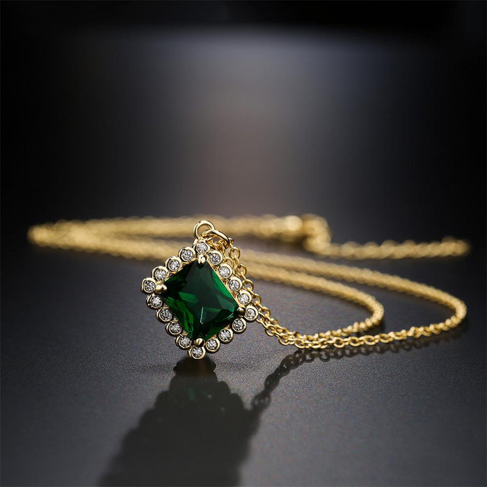 New Square Emerald Zircon Pendant Necklace