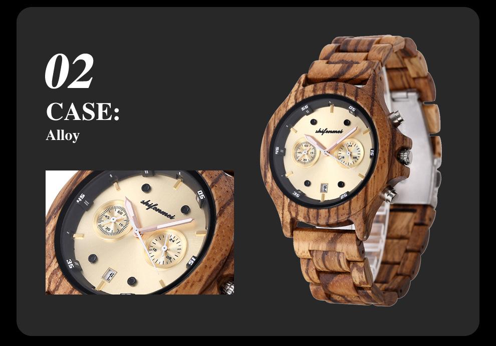 Classic Double Eye Wooden Business Quartz Watch