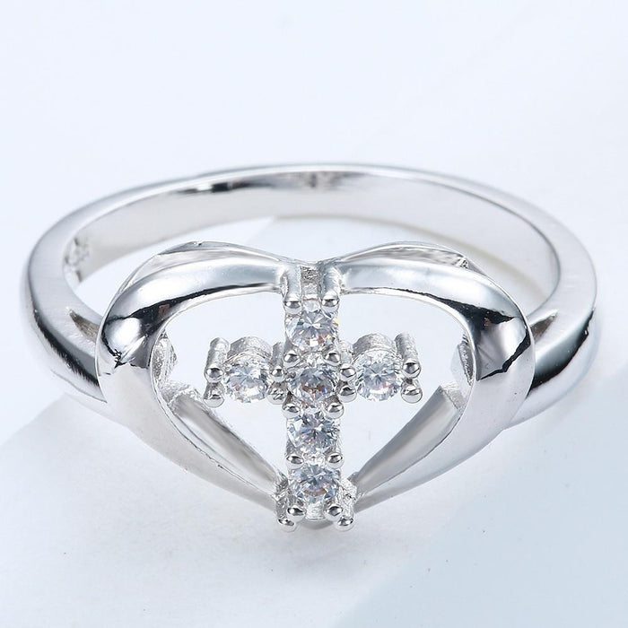 Fashon Jewelry Heart White Zircon Cross Rings