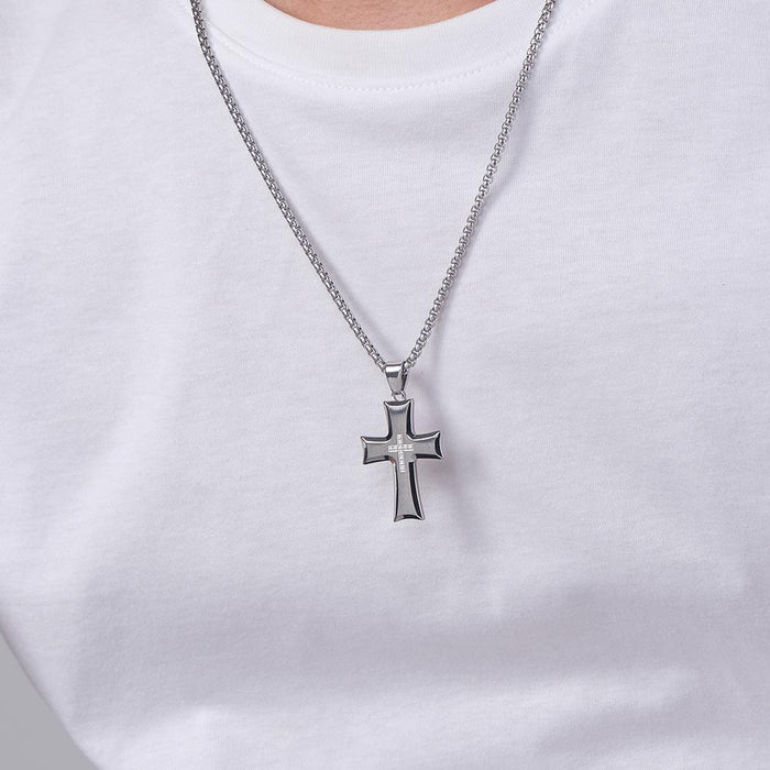 Titanium Steel Fashion Cross Couple Pendant Necklace