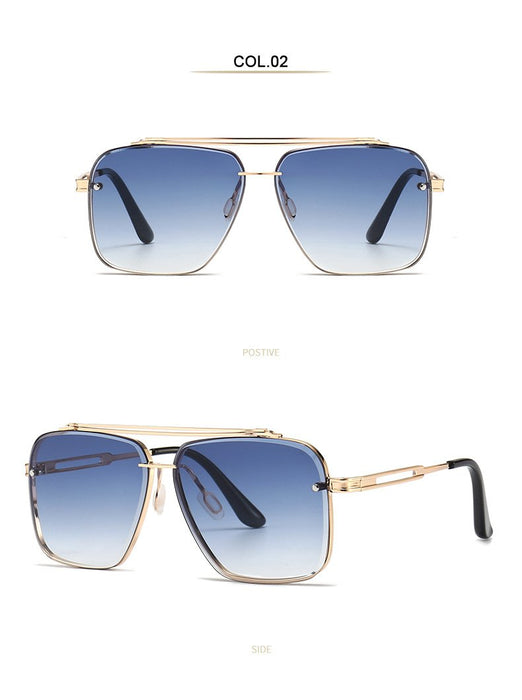 Men's and women's square metal double beam Sunglasses