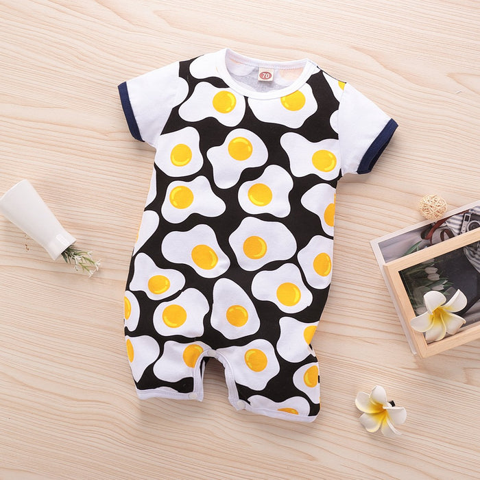 Cute over printed poached egg short sleeve outfit