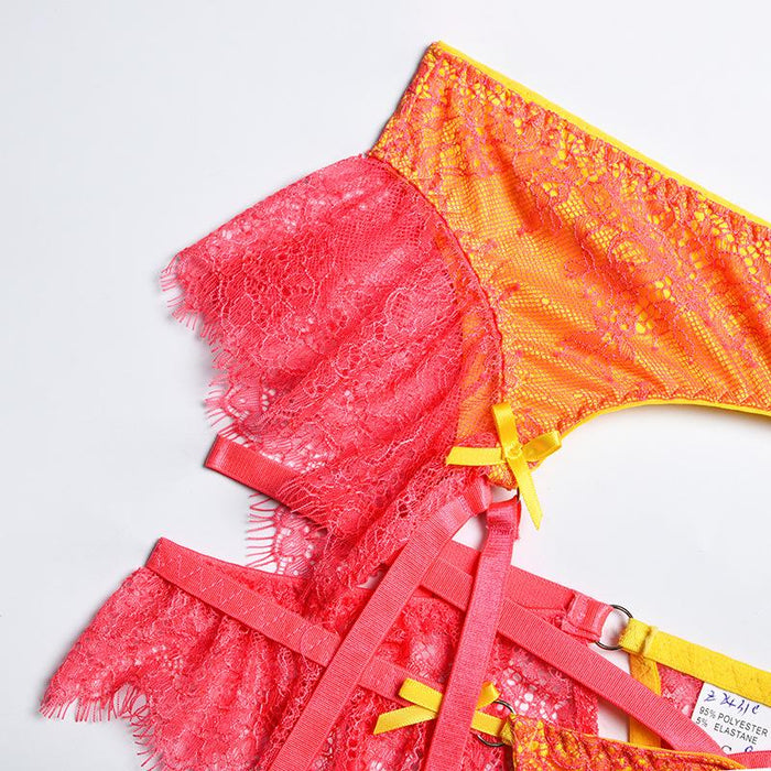 Women's Fashion Stitching Underwear Sexy Garter Lingerie Set