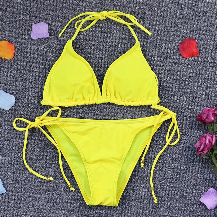 New Sexy Backless Solid Color Strap Split Bikini Swimsuit