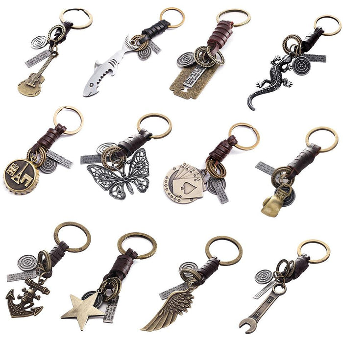 Vintage key chain punk leather metal key chain creative personality key chain
