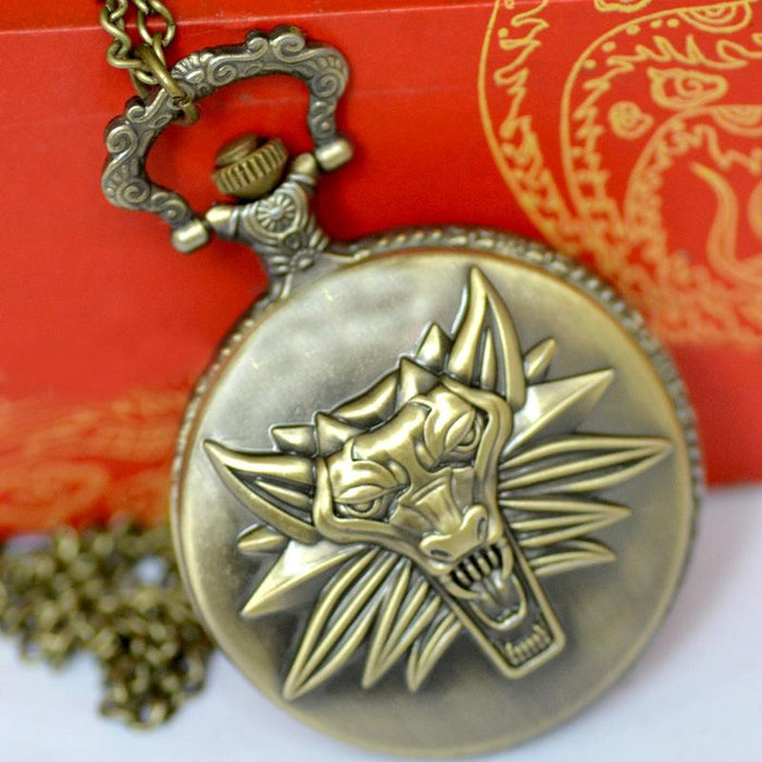 Vintage Bearded Wolf Head Bronze Pocket Watch Ll3723