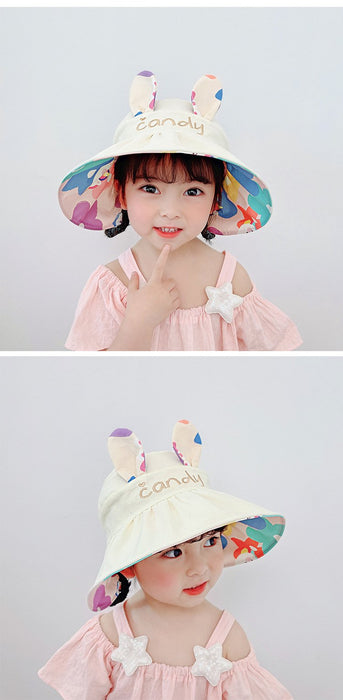Summer  Cute Rabbit Ears Double-sided Children's Foldable Empty Top Hat