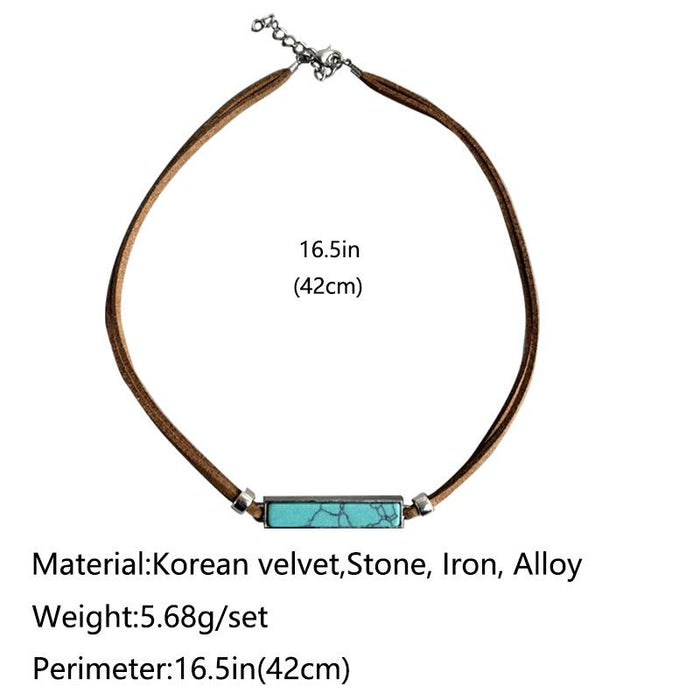 Western Long Strip Pine Stone Retro Leather Rope Necklace