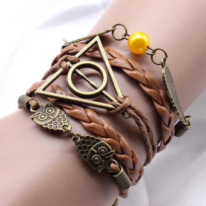 60Pcs Vintage Owl Wings Leather Rope Bracelet