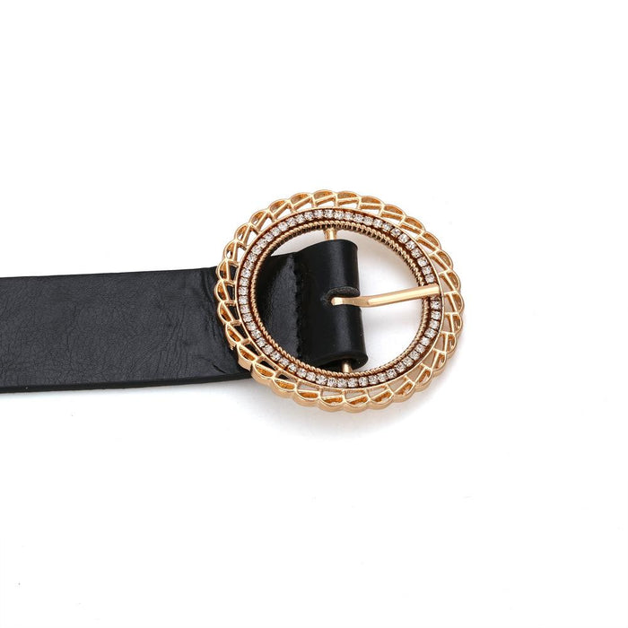 Round diamond encrusted belt hollow metal needle buckle belt waist