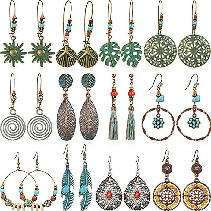 Boho Ethnic Vintage Green Stone Earrings