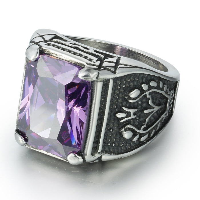 Fashon Jewelry Purple Zircon Anqutie Silver Color Rings