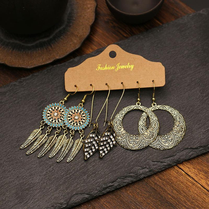3 pairs/set Earrings Bohemian Style Jewelry X0X36212