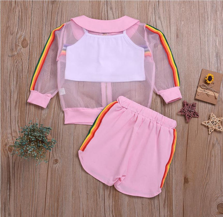 Sleeveless vest top breathable rainbow sunscreen solid striped shorts