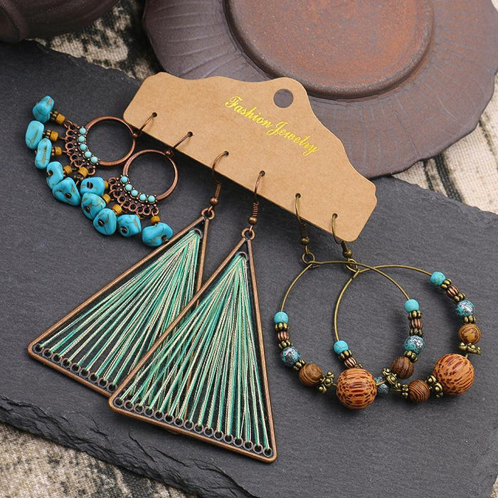 3 pairs/set Earrings Bohemian Style Jewelry X0X36197
