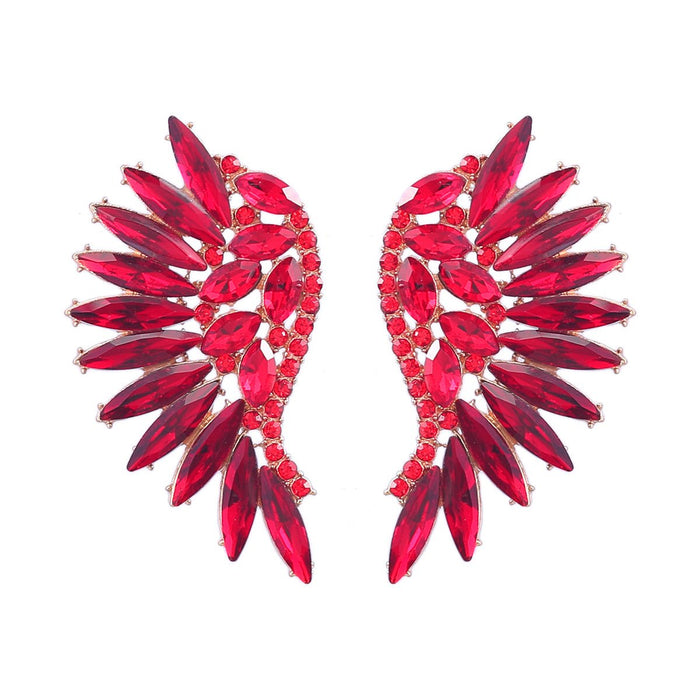 Women's Colored Rhinestone Fan-shaped Wing Earrings