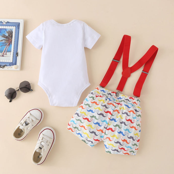 Pullover short sleeve strap cartoon printed shorts two piece set