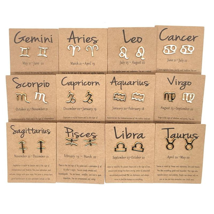 Twelve Constellations Brown Constellation Card Earrings