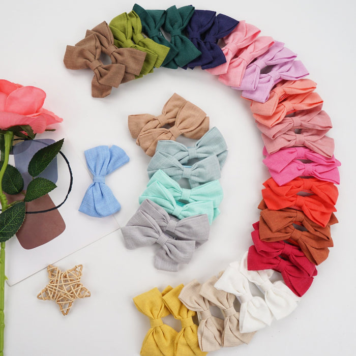 Slub cotton and linen bow hairpin