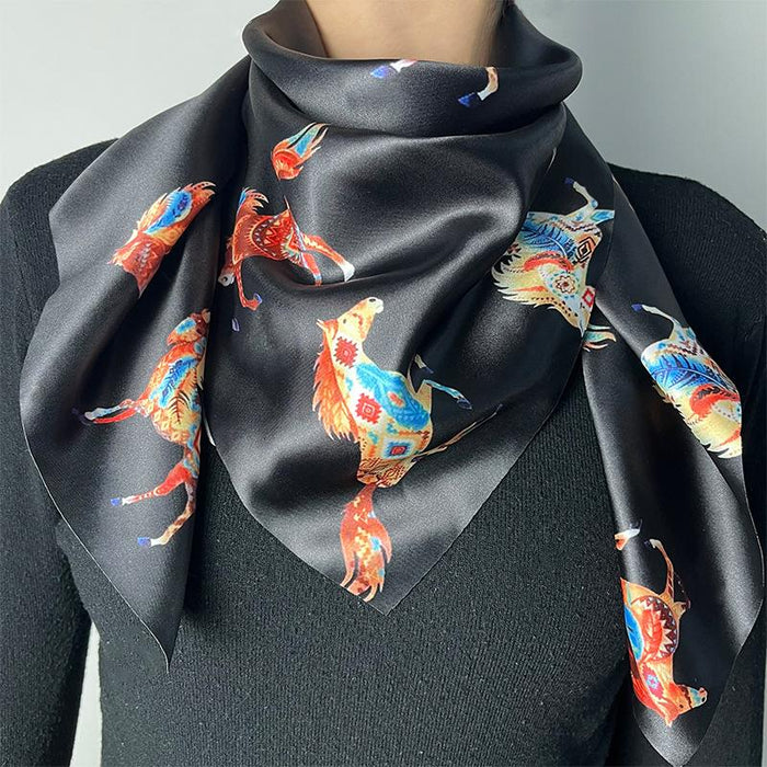 Fashion Black Horse National Style Retro Western Printed Totem Generous Scarf