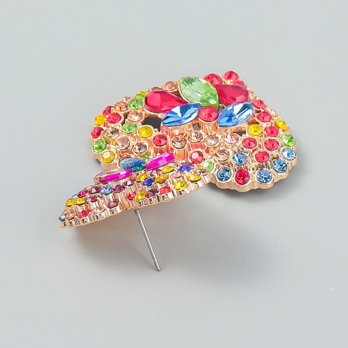 New Exaggerated Heart Earrings Vintage Stud Earrings for Women Inlaid Rhinestone