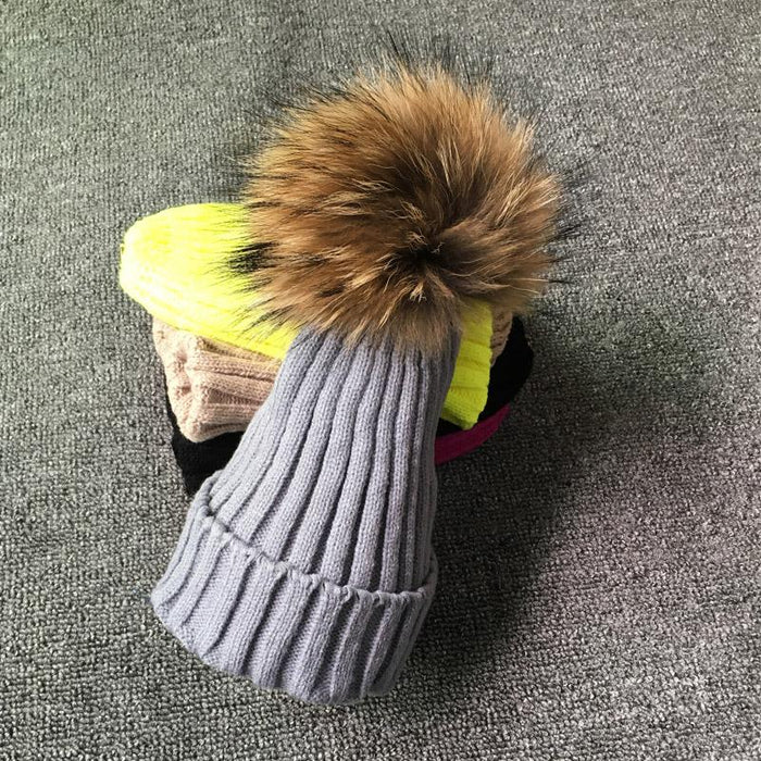 Winter Brand Female Fur Pom Poms hat