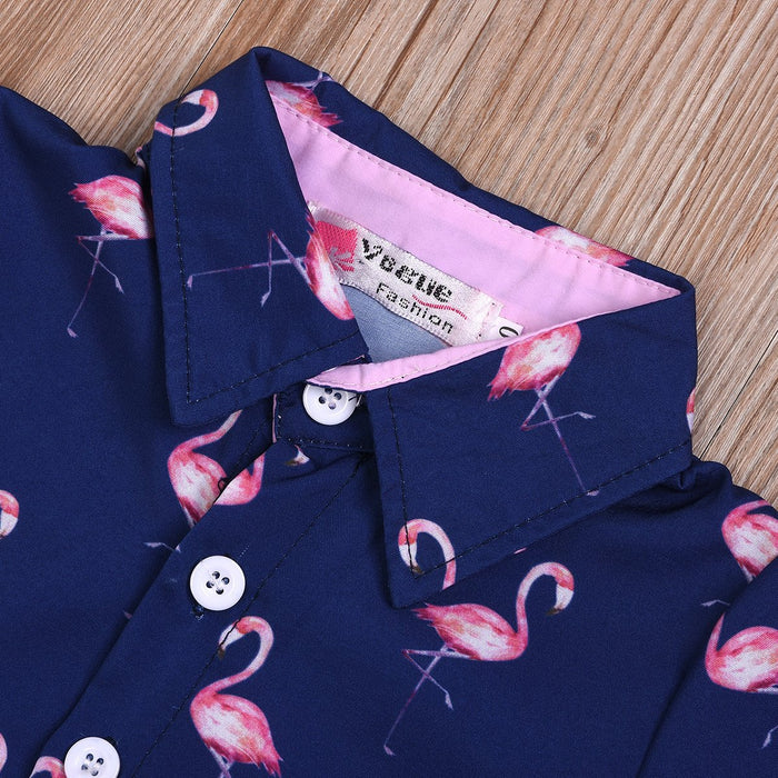 Boys' printed short sleeved Lapel shirt Shorts Set