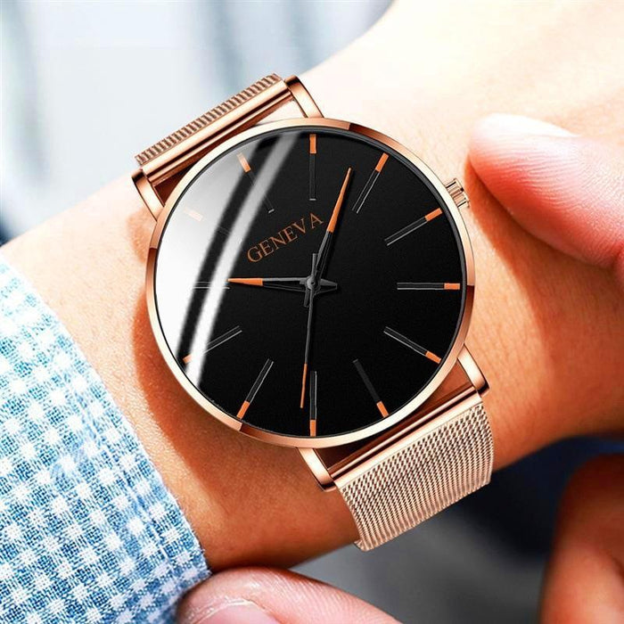 Men's Stainless Steel Watch Simple Mesh Band Classic Quartz Watch