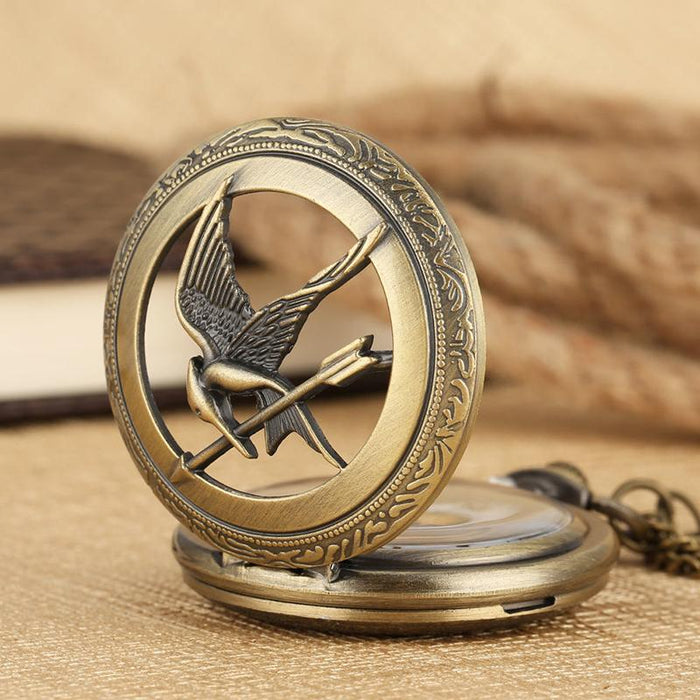 The Hunger Games Mockingjay Bronze Alloy Hollow Quartz Pocket Watch
