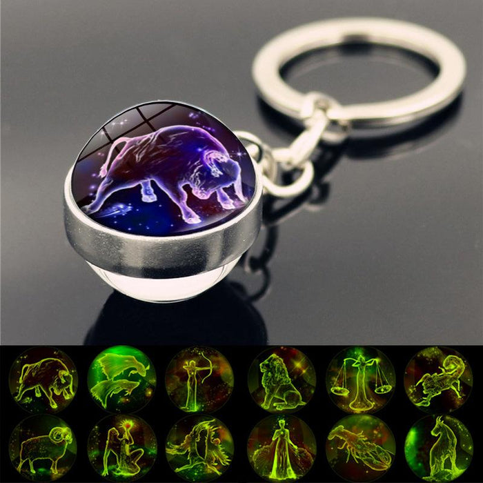 Luminous Twelve Constellations Key Chain Pendant Double-sided Glass Ball Pendant