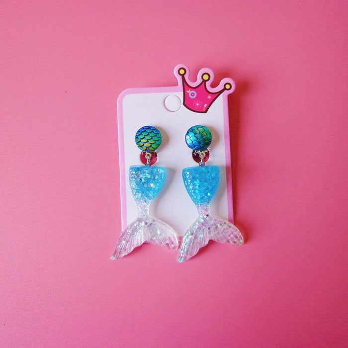 Ear clip ocean wind changing color lovely cartoon Mermaid Princess Earrings