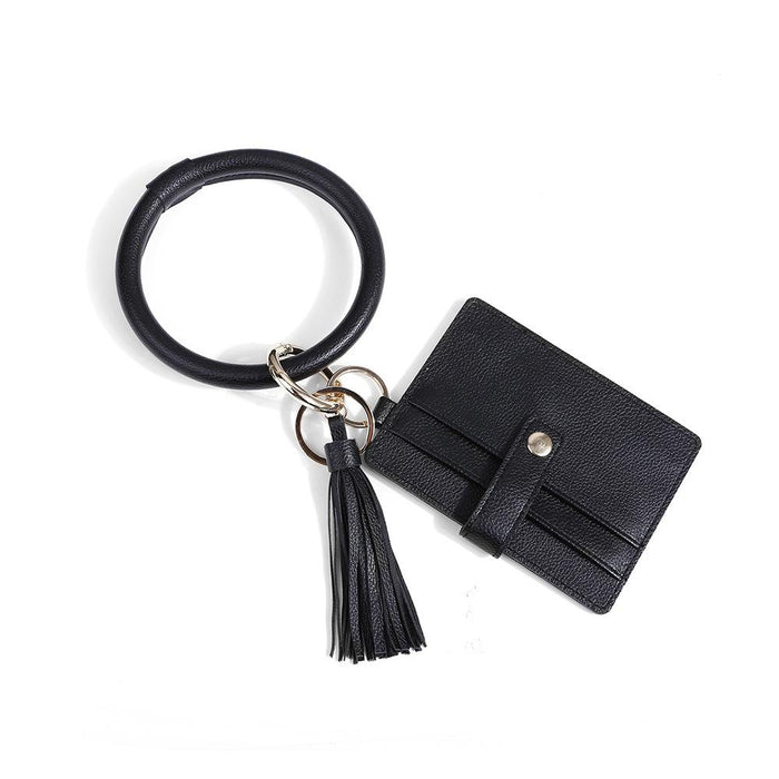 Wrist PU Leather Card Bag Key Chain Coin Purse Pendant