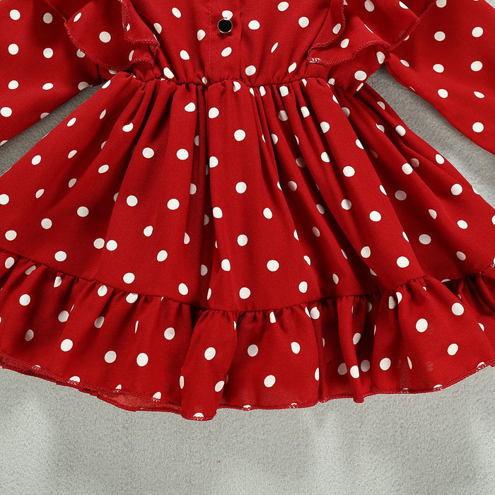 Girls' Long Sleeved Dot Dress Lapel Children's Skirt