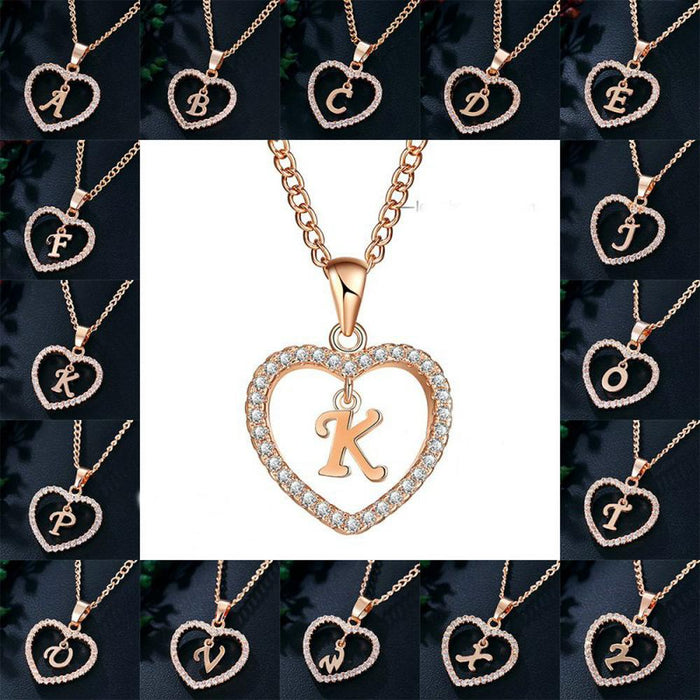 Womens Initials Heart Pendant 26 Letters Necklace