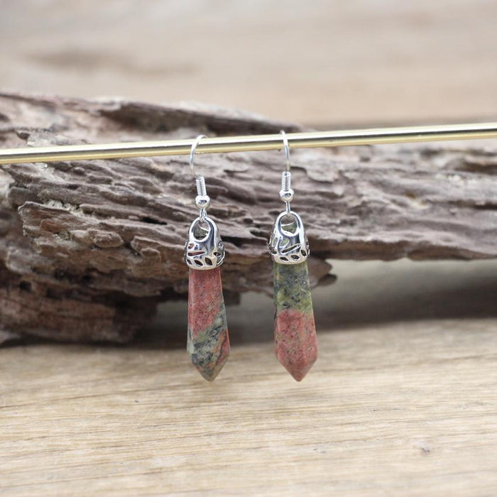 Handmade Natural Stone Hexagonal Quartz Hook Earring