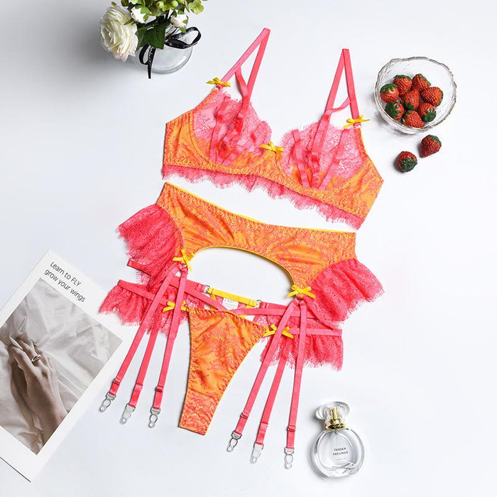 Women's Fashion Stitching Underwear Sexy Garter Lingerie Set