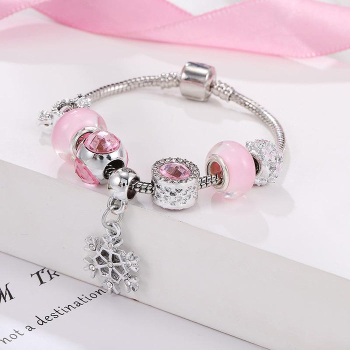 Pink series snowflake pendant glass bracelet