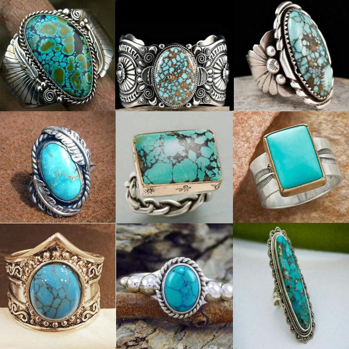 50Pcs Mixed Vintage Turquoise Rings