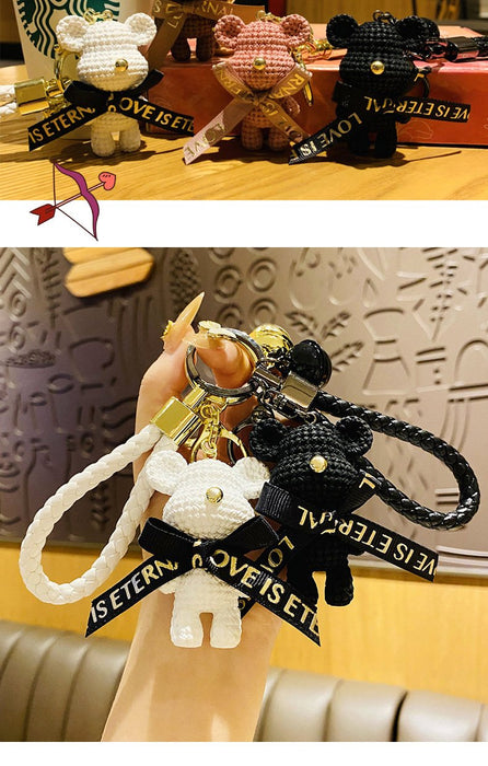 Cartoon Resin Woolen Bear Doll Car Keychain