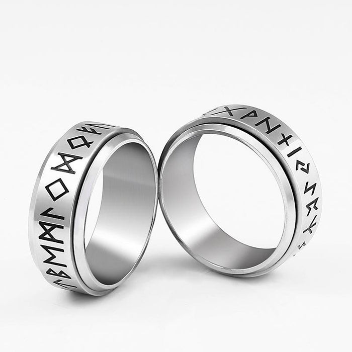 Stainless Steel Viking Alphabet Men's and Women's Rotatable Ring