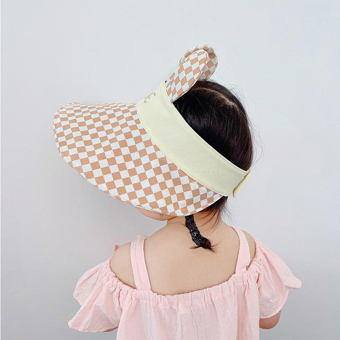 Summer Children's Plaid Rabbit Ears Big Brim Sunshade Hat