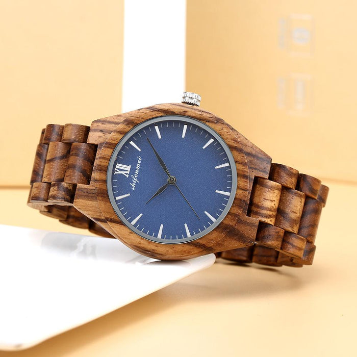 Quartz Watch Men's Cool Sandalwood Blue Literal Wood Watch